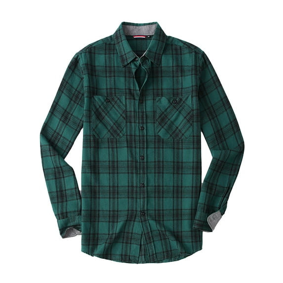 Demotime Men's Flannel Plaid Casual Button Down Shirt L Green Plaid