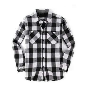 Demotime Men's Flannel Plaid Casual Button Down Shirt L White Plaid