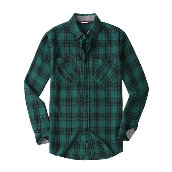 Demotime Men's Flannel Plaid Casual Button Down Shirt M Green Plaid