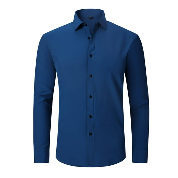 DEMOTIME Men's Formal Blouses Long Sleeve Wrinkle Free Stretch Business Button-Up Shirt 2XL Peacock Blue