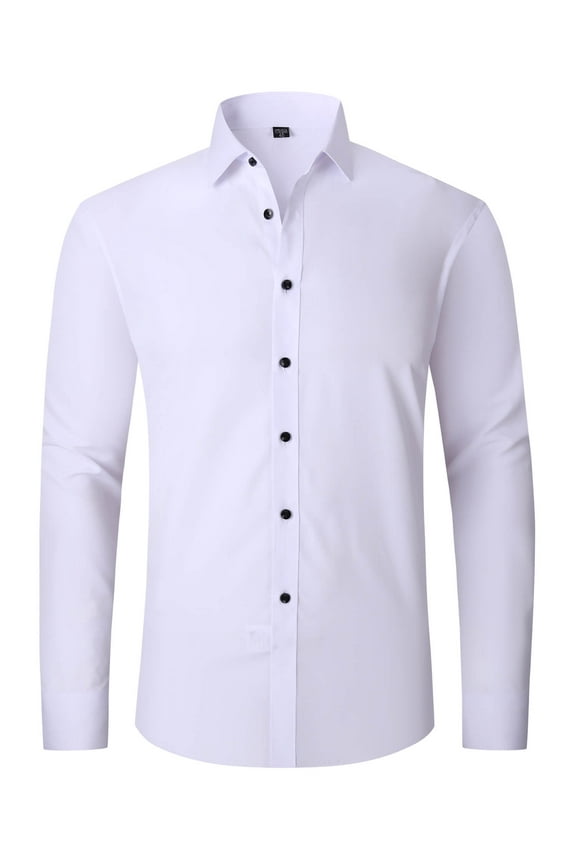 Men's Formal Blouses Long Sleeve Wrinkle Free Stretch Business Button-Up Shirt 2XL White