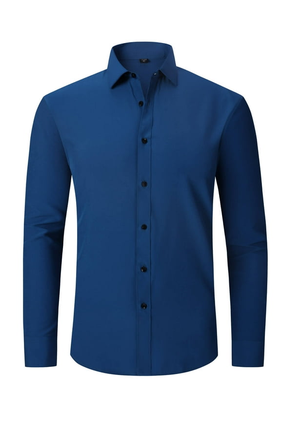 Men's Formal Blouses Long Sleeve Wrinkle Free Stretch Business Button-Up Shirt L Peacock Blue