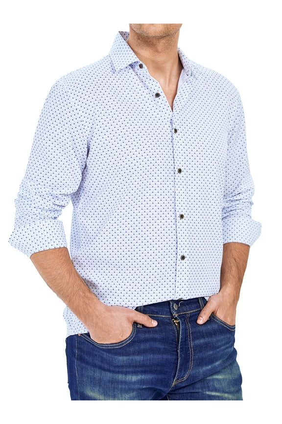 Men's Gingham Button Down Stretch Business Casual Blouse L White Cross