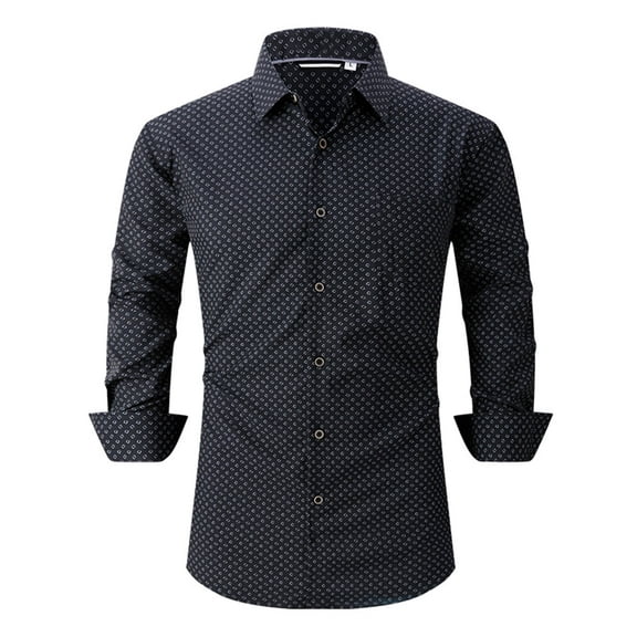 Demotime Men's Gingham Button Down Stretch Business Casual Blouse XL Black Block