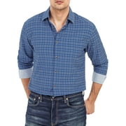 Demotime Men's Gingham Button Down Stretch Business Casual Blouse XL Dark Blue Plaid