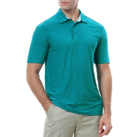 Demotime Men‘s Golf Shirt Moisture Wicking Quick-Dry Aqua Blue L Short Sleeve Casual Polo Shirts for Men