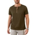 thumbnail image 1 of Demotime Men's Henley Shirts Short Sleeves Round Neck Casual Basic Shirt Summer Solid Color Lightweight Button T Shirts Army Green L Tops, 1 of 6