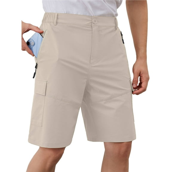 Demotime Men's Hiking Cargo Shorts Lightweight Casual Outdoor Work Shorts for Men with 5 Zipper Pockets Beige Gray S