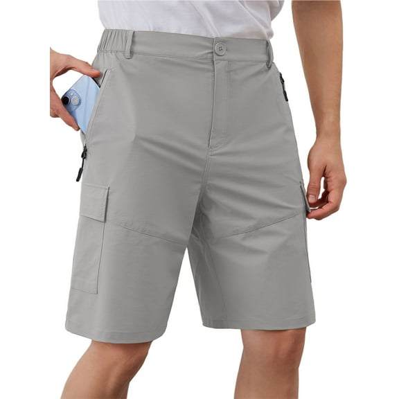 Demotime Men's Hiking Cargo Shorts Lightweight Casual Outdoor Work Shorts for Men with 5 Zipper Pockets Bright Grey S