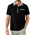 thumbnail image 1 of Demotime Men's Polo Shirts Casual Button-Down Shirts Short Sleeve Polo Shirts Black S Contrast Turndown Collar T Shirts Golf Solid Classic Stylish Tops, 1 of 7