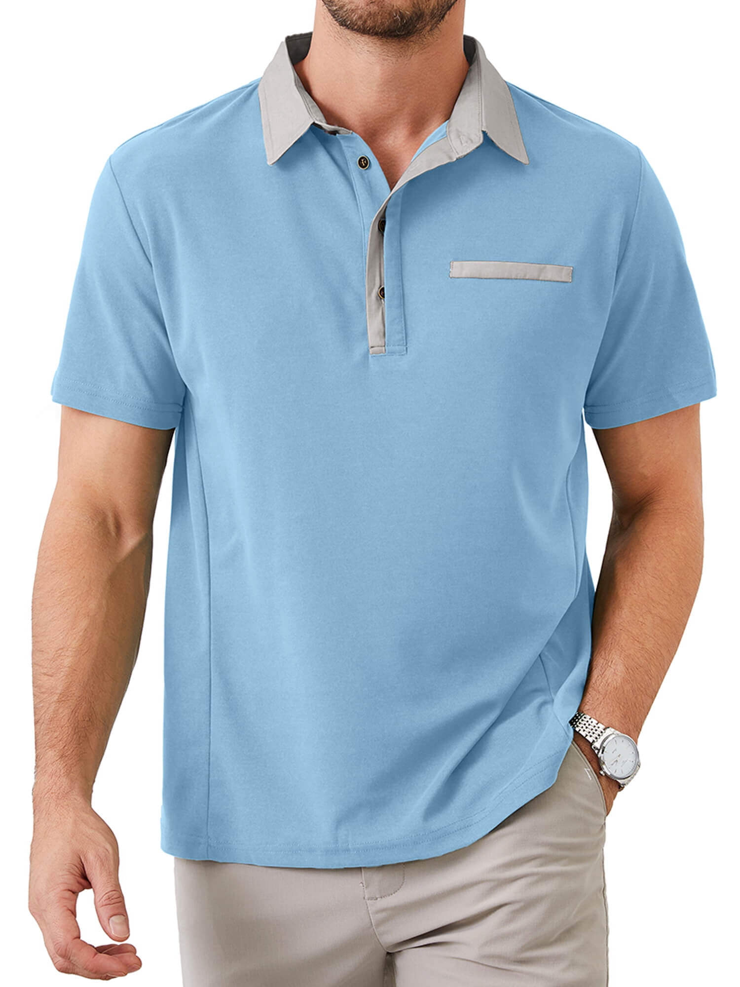 Demotime Men's Polo Shirts Casual Button-Down Shirts Short Sleeve Polo ...