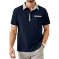 thumbnail image 1 of Demotime Men's Polo Shirts Casual Button-Down Shirts Short Sleeve Polo Shirts Navy Blue L V Neck T Shirts Big and Tall Golf Solid Classic Stylish Tops, 1 of 7
