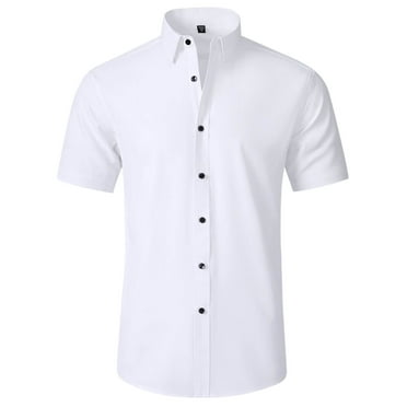 Demotime Mens Button Down Shirt Casual Summer Short Sleeve Shirts for Men White L