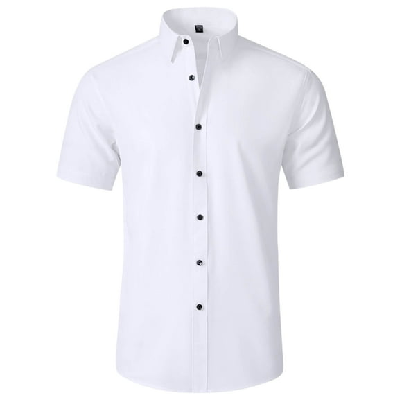 Demotime Mens Button Down Shirt Casual Summer Short Sleeve Shirts for Men White L