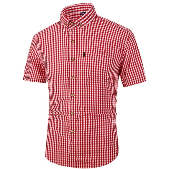 Demotime Mens Casual Business Shirts Short Sleeve Button Down Plaid Tees Red xl for Men