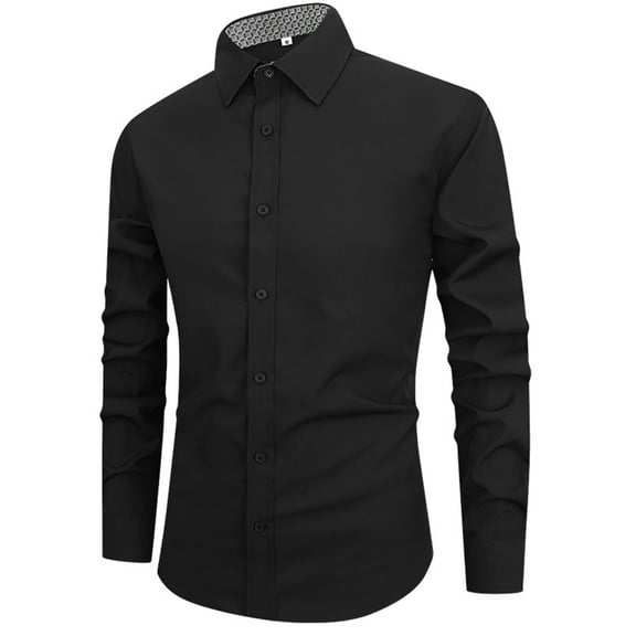 Demotime Mens Dress Shirts Long Sleeve Stretch Formal Business Casual Button Down ShirtsBlack 2XL