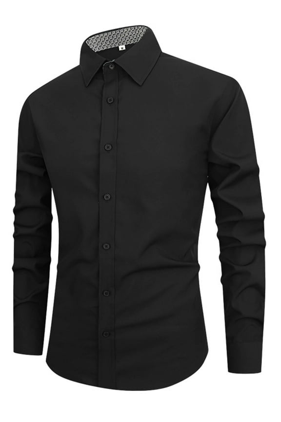 Mens Dress Shirts Long Sleeve Stretch Formal Business Casual Button Down ShirtsBlack 2XL