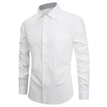 Demotime Mens Dress Shirts Long Sleeve Wrinkle-Free Business Casual Button Down Shirt White L