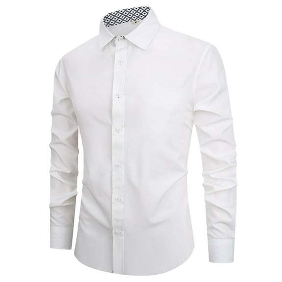 Demotime Mens Dress Shirts Long Sleeve Wrinkle-Free Business Casual Button Down Shirt White L