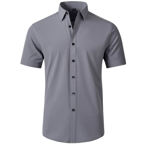 Demotime Mens Dress Shirts Short Sleeve Solid Formal Business Shirts Gray L