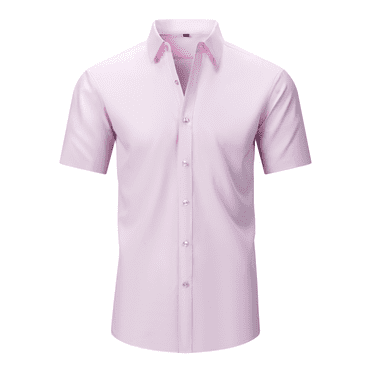 Demotime Mens Dress Shirts Short Sleeve Solid Formal Business Shirts Pink L