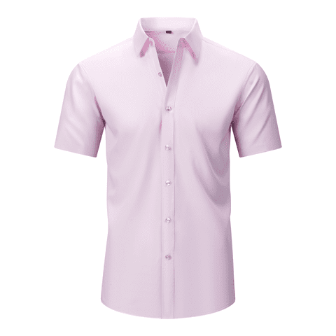 Mens Dress Shirts Short Sleeve Solid Formal Business Shirts Pink M
