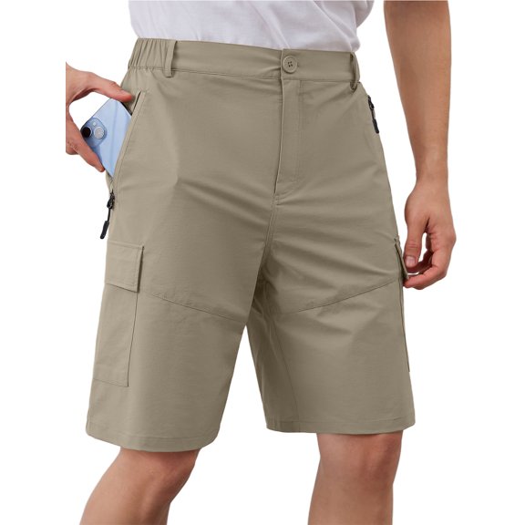 Demotime Mens Hiking Cargo Shorts with 5 Zipper Pockets Quick-Dry Lightweight Golf Casual Shorts Dusty Khaki XL