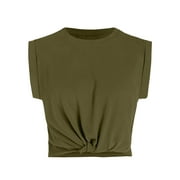 Demotime Women's Activewear Tops Olive Casual Trendy Workwear Tees Green