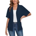 thumbnail image 1 of Demotime Women's Cardigans Open Front Short Sleeve Soft Casual Cover Up with Pockets Navy Blue L, 1 of 7