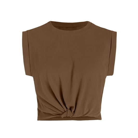 Demotime Women's Casual Shirts Brown Sleeveless Activewear Cropped Tank Tops