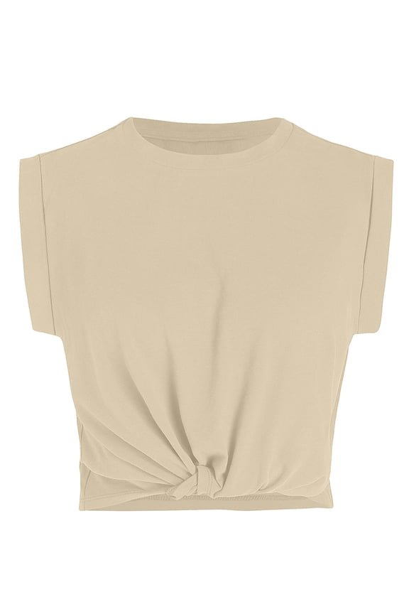 Women's Workout Tops Activewear Casual Cap Sleeve Crew Neck T-shirts Beige