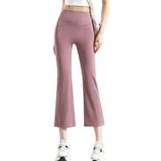 Demotime Women's Yoga Capris Pants High Waist Leggings Athletic Workout Casual Pants Pink L