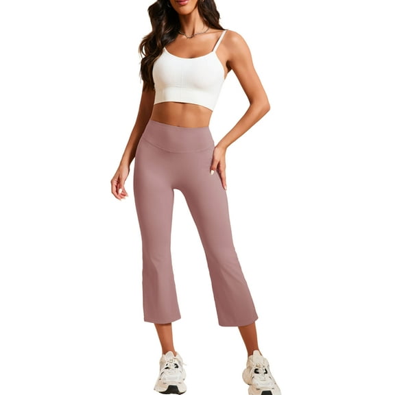 Demotime Women's Yoga Capris Pants High Waist Leggings Athletic Workout Casual Pants Pink L
