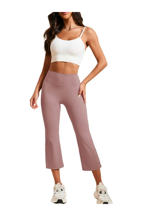 Women's Yoga Capris Pants High Waist Leggings Athletic Workout Casual Pants Pink M