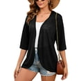 thumbnail image 1 of Demotime Womens Cardigan Lightweight Open Front 3/4 Sleeve Casual Soft Loose Fit Beach Cover Up Black L, 1 of 6
