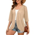 thumbnail image 1 of Demotime Womens Cardigan Lightweight Open Front 3/4 Sleeve Casual Soft Loose Fit Beach Cover Up Khaki L, 1 of 6