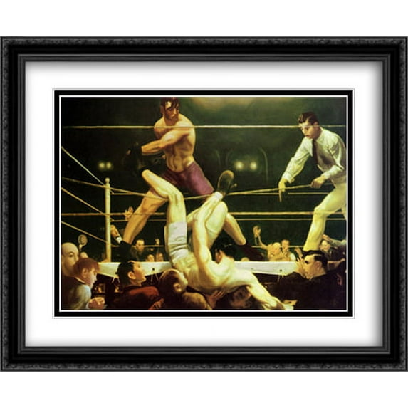 Dempsey And Firpo 2x Matted 34x28 Large Black Ornate Framed Art Print by Bellows , George Wesley
