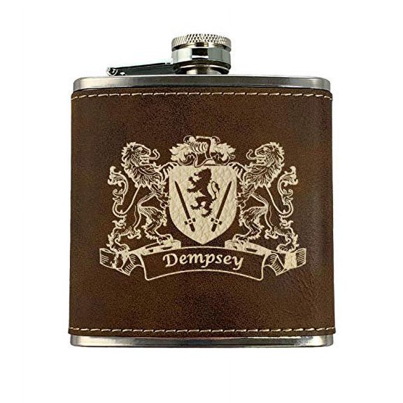 Dempsey Irish Coat of Arms Leather Flask - Rustic Brown