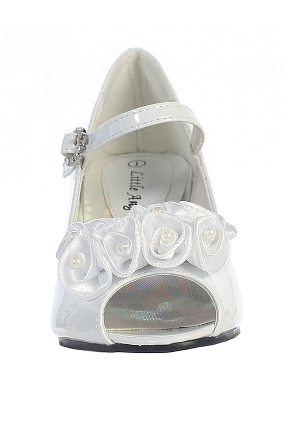 Dempsey Marie Girl's Peep Toe Dress Shoe with Satin Flowers