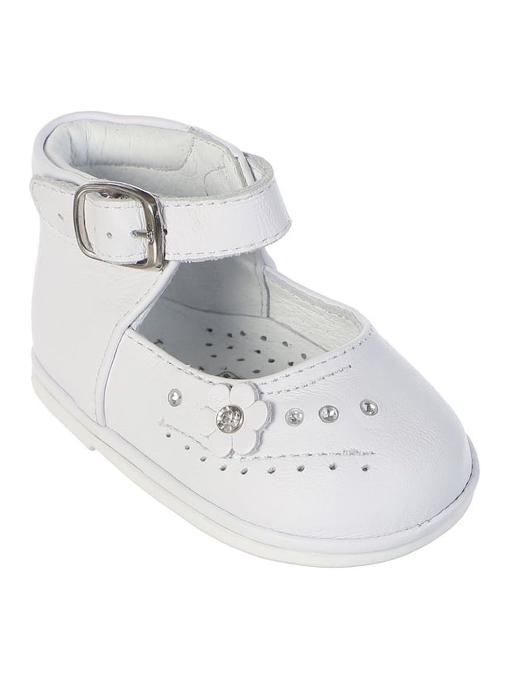 Girl's Baptism & Special Occasion Leather Shoes – T-Strap Or Ankle Strap High Top, White Genuine Leather, Cushioned Insole, Rubber Outsole