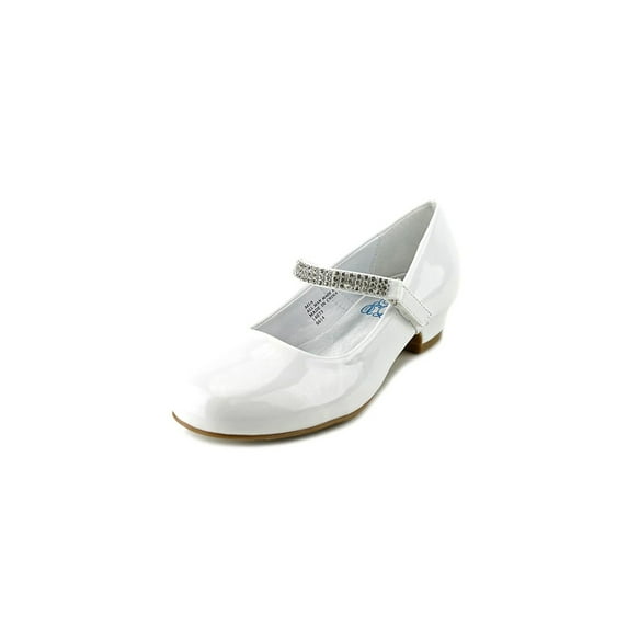 Dempsey Marie Girls 1" Low Heel Dress Shoe with Rhinestone Strap in Ivory, White, or Black
