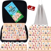 Demteric Rummy Cube Game 6-8 Players with Portable Travel Case, 214 Melamine Rummy Tiles & 8 Wooden Holders, Classic Family Strategy Board Game for Adults Kids