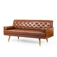 thumbnail image 1 of Demuir Mid-Century Modern Tufted Sofa with Rolled Accent Pillows, Cognac Brown, 1 of 9