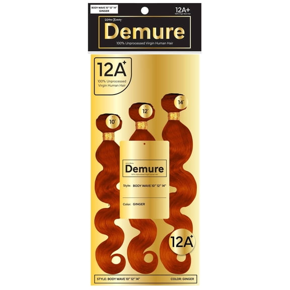 Demure 100% Human Hair Body Wave Bundle Set 10"/12"/14", Ginger, 12A Grade
