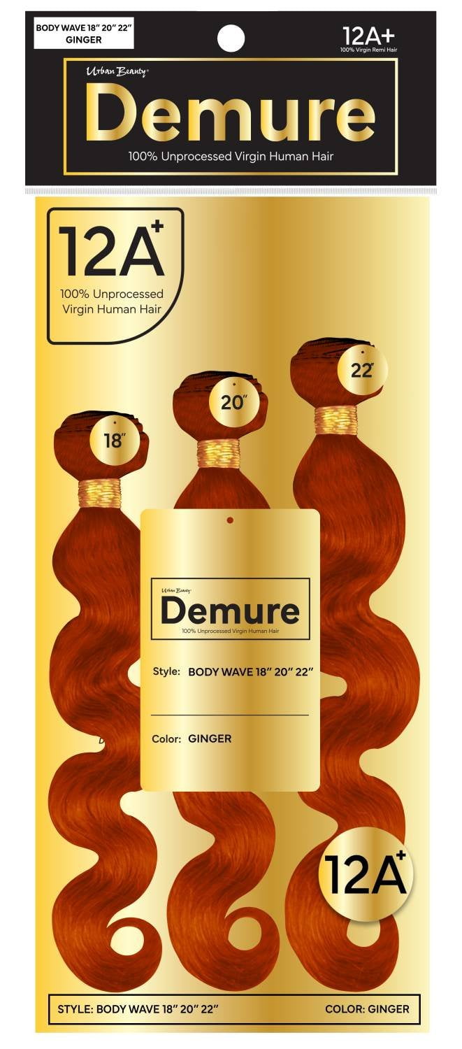 Demure 100% Human Hair Body Wave Bundle Set – 18"/20"/22", Ginger, 12A Grade