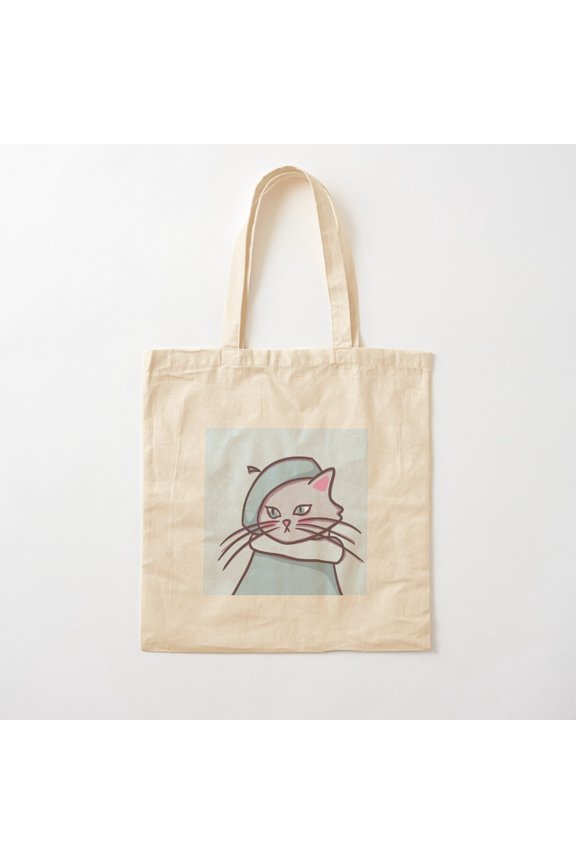 Demure Grey Cat Canvas Tote Bags, Reusable Shopping Bag