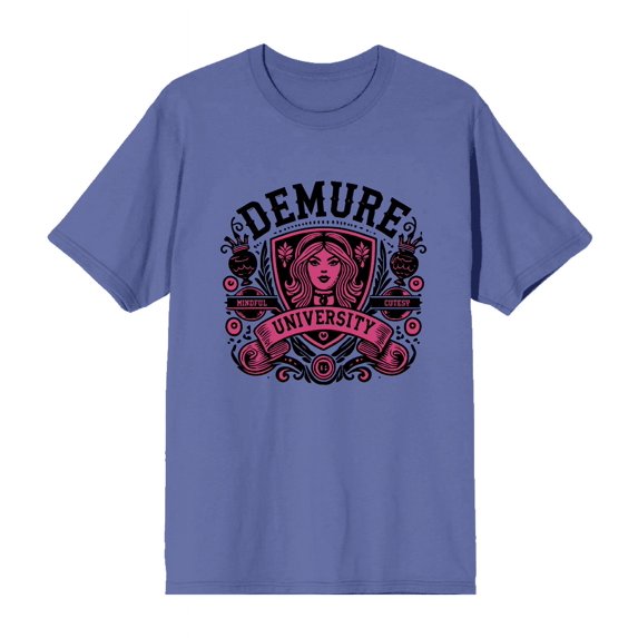 Demure University Adult Blue Crew Neck Short Sleeve Tee-Medium