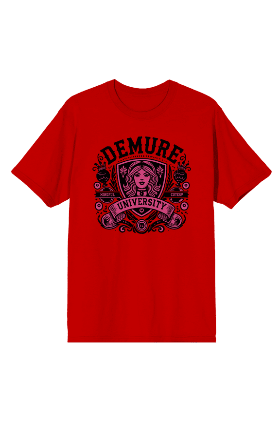 Demure University Adult Red Crew Neck Short Sleeve Tee-XXL
