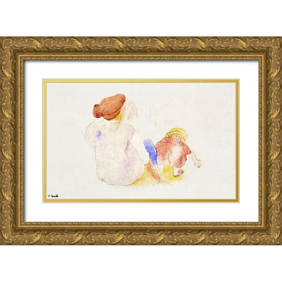 Demuth, Charles 14x10 Gold Ornate Wood Framed with Double Matting Museum Art Print Titled - Woman with Child in Red Suit