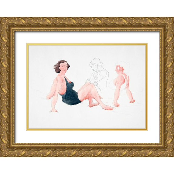 Demuth, Charles 14x11 Gold Ornate Wood Framed with Double Matting Museum Art Print Titled - Three Women On the Beach-Provincetown